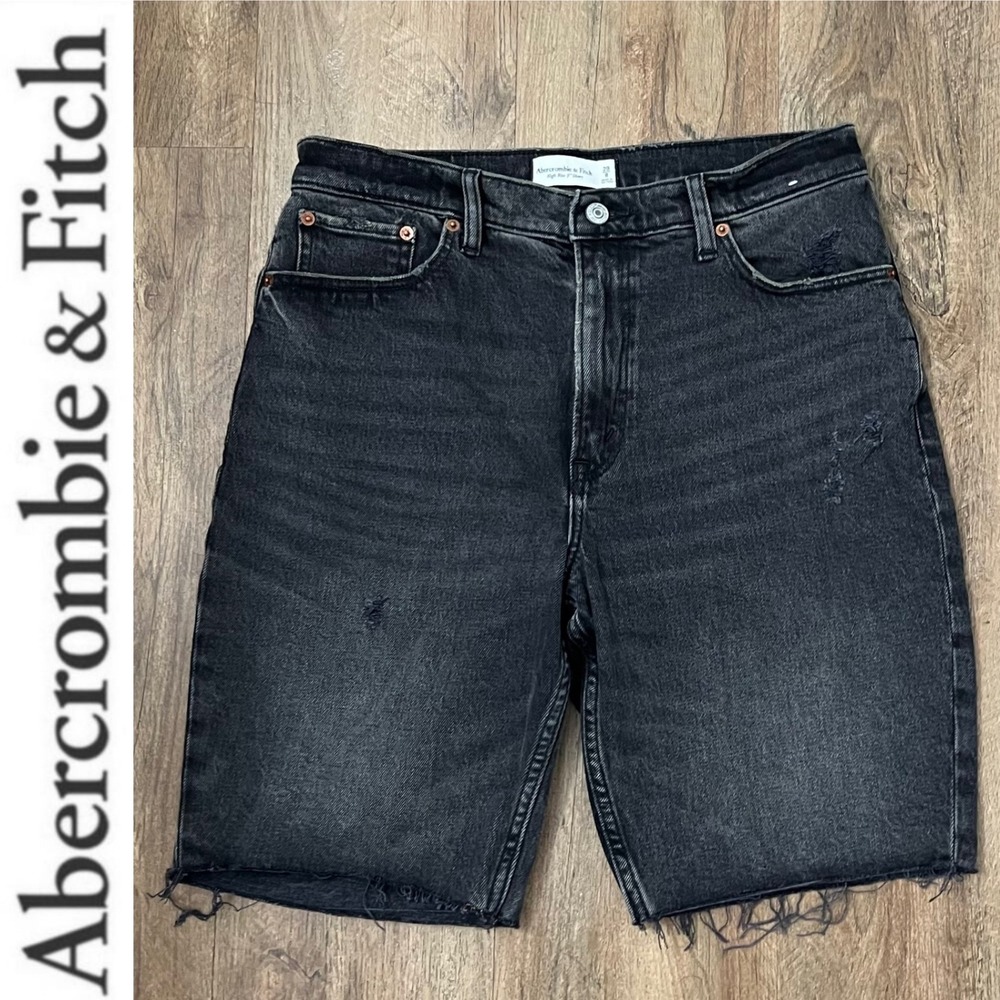 Abercrombie & Fitch‎ High Rise Denim Shorts Women's Distressed Black Washed